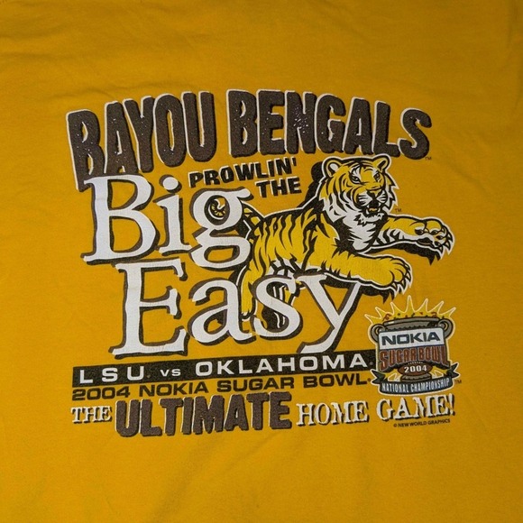LSU 2004 Sugar Bowl T-Shirt XL Yellow Good Bayou Bengals National Champ - Picture 4 of 6